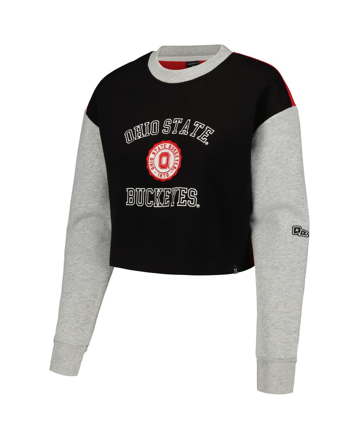 Hype And Vice Women's Black Ohio State Buckeyes Color Block Rookie Crew Pullover Sweatshirt In Black