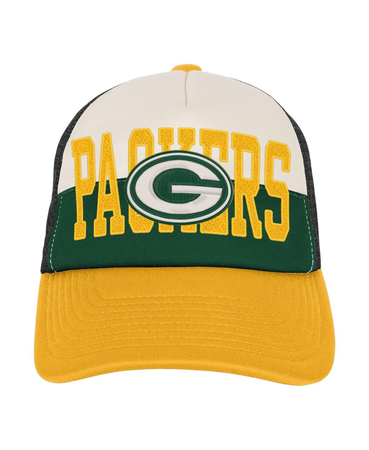 Outerstuff Big Boys And Girls White/gold Green Bay Packers Modern Fan Trucker Adjustable Hat In Multi
