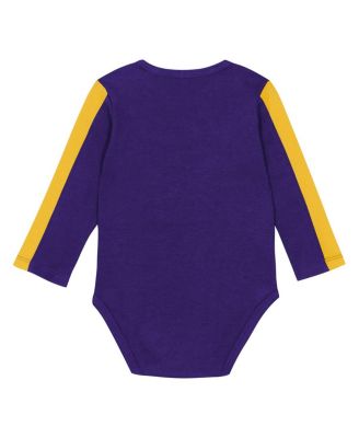 Baby Boys and Girls 3-Piece Purple/Gold Minnesota Vikings Double Down Creeper and Pants Set