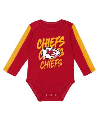 Baby Boys and Girls 3-Piece Red/Gold Kansas City Chiefs Double Down Creeper and Pants Set