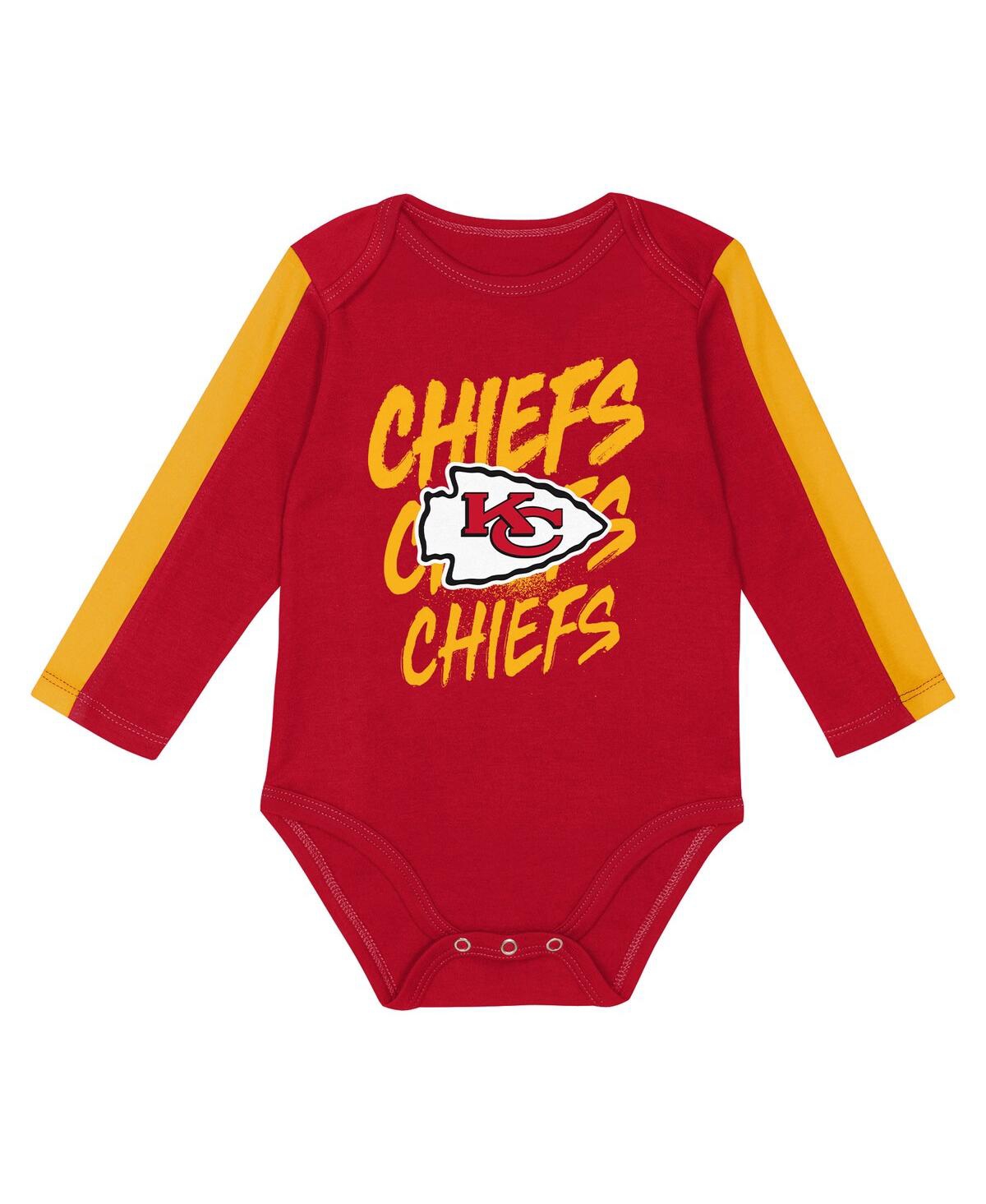 Outerstuff Baby Boys And Girls 3-piece Red/gold Kansas City Chiefs Double Down Creeper And Pants Set In Multi