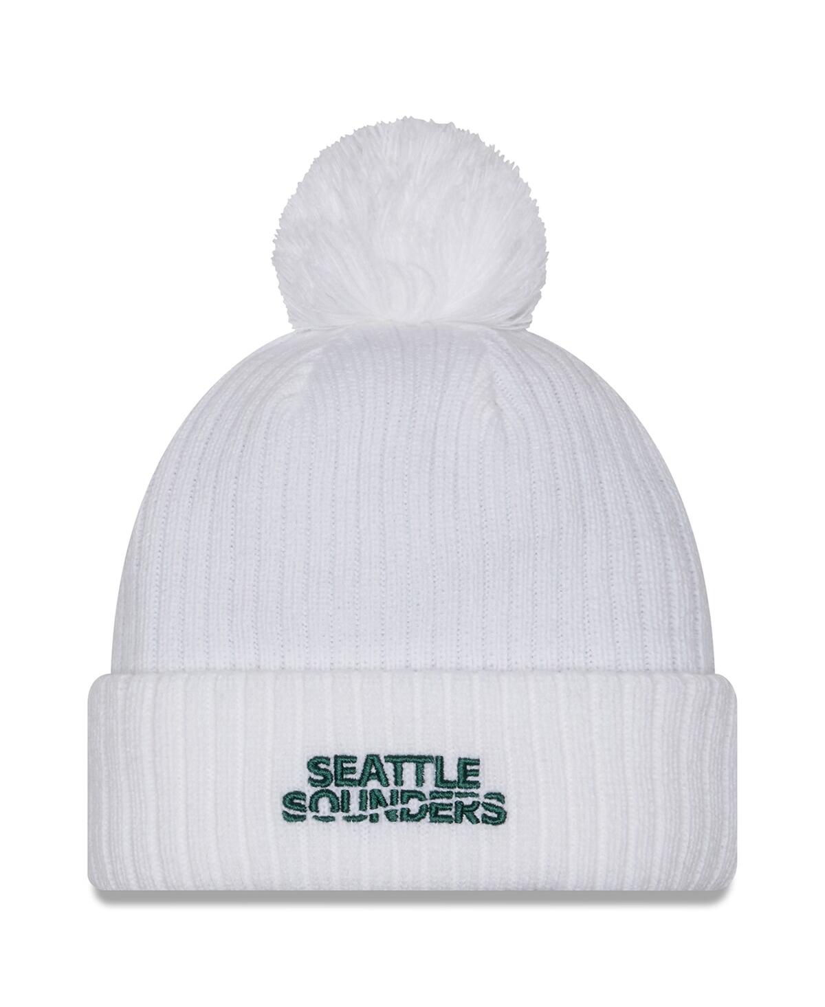 New Era Men's White Seattle Sounders Fc 2025 Jersey Hook Cuff With Pom Knit Hat In White