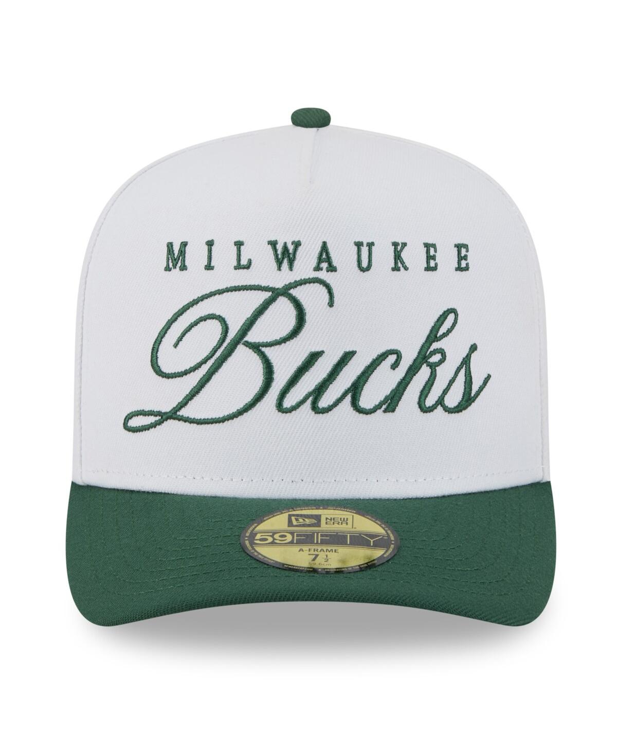 New Era Men's White/hunter Green Milwaukee Bucks 2025 Nba Draft A-frame 59fifty Fitted Hat
