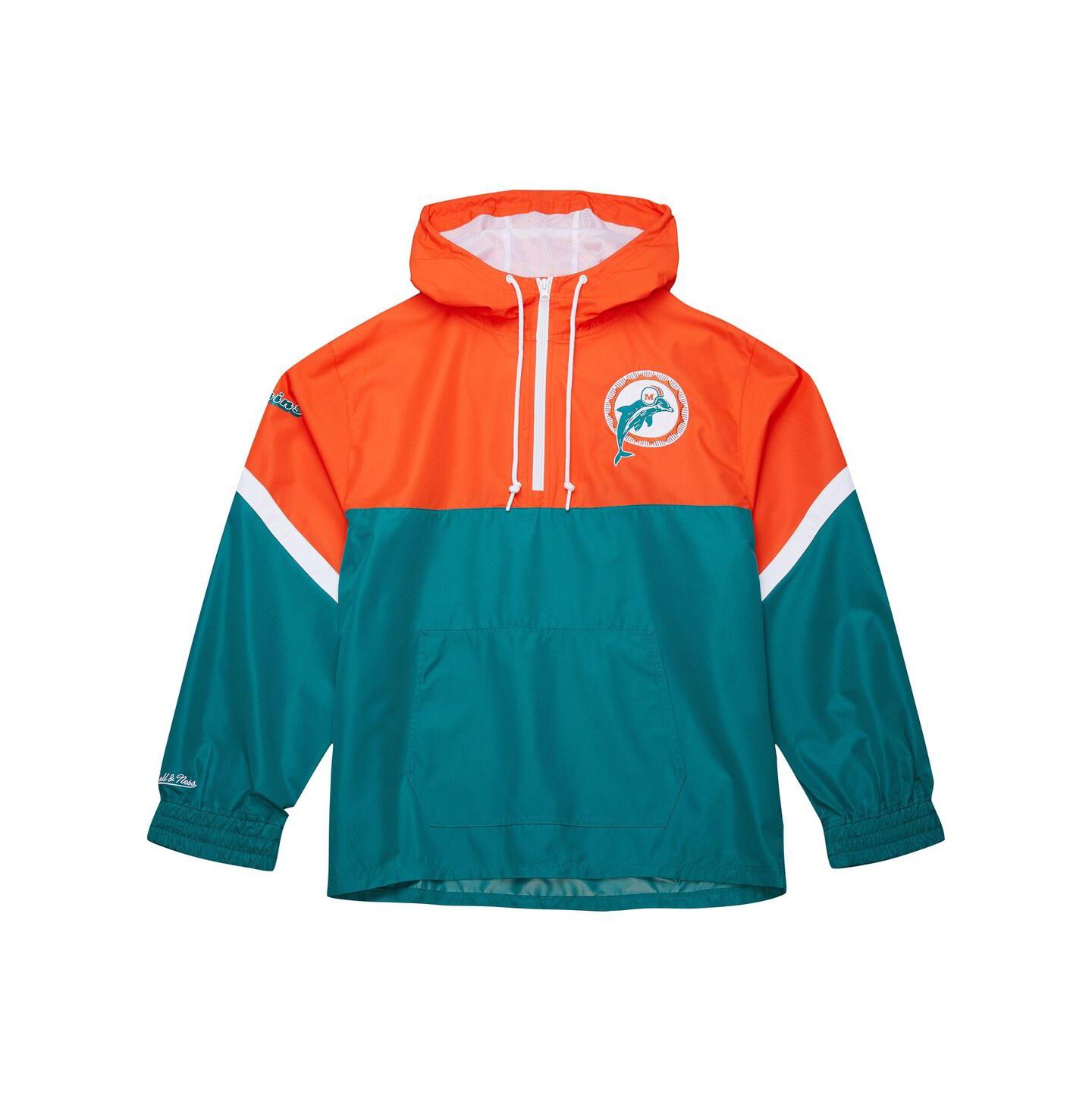Мужская куртка Mitchell & Ness Orange/Aqua Miami Dolphins Tie Breaker Vintage Logo Lightweight Anorak Half-Zip Windbreaker — фото 4