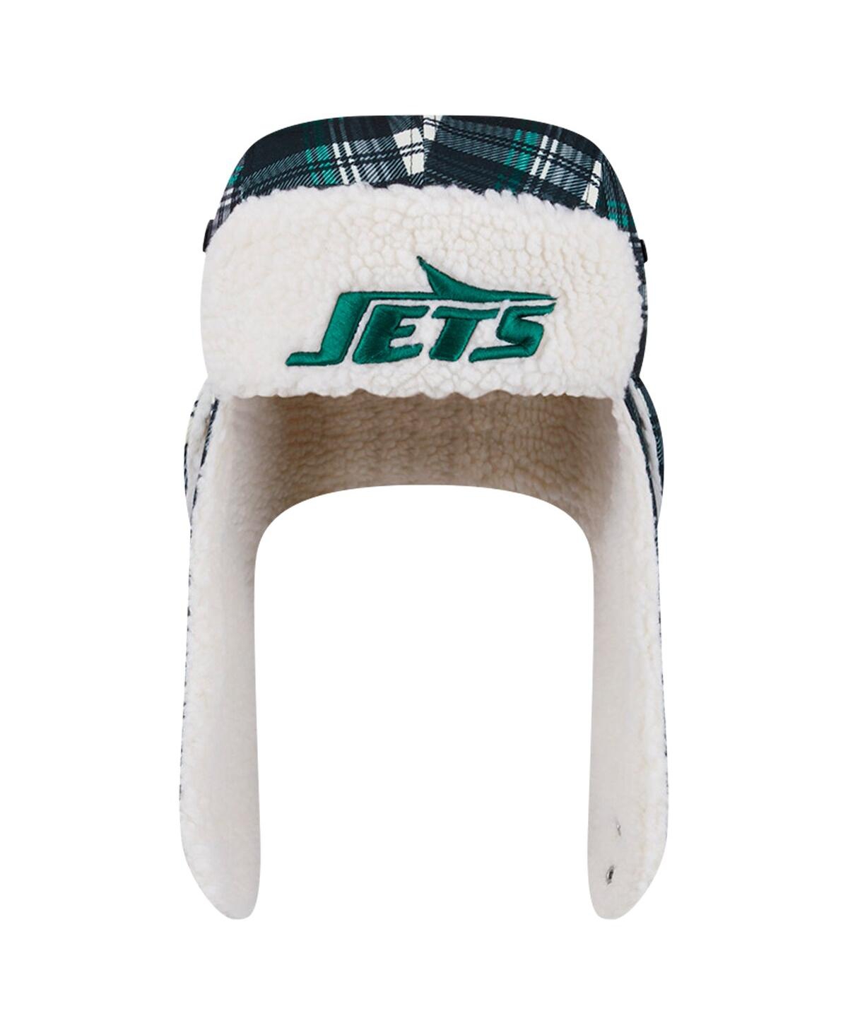 New Era Black New York Jets Sideline Plaid Sherpa Trapper Hat In Black