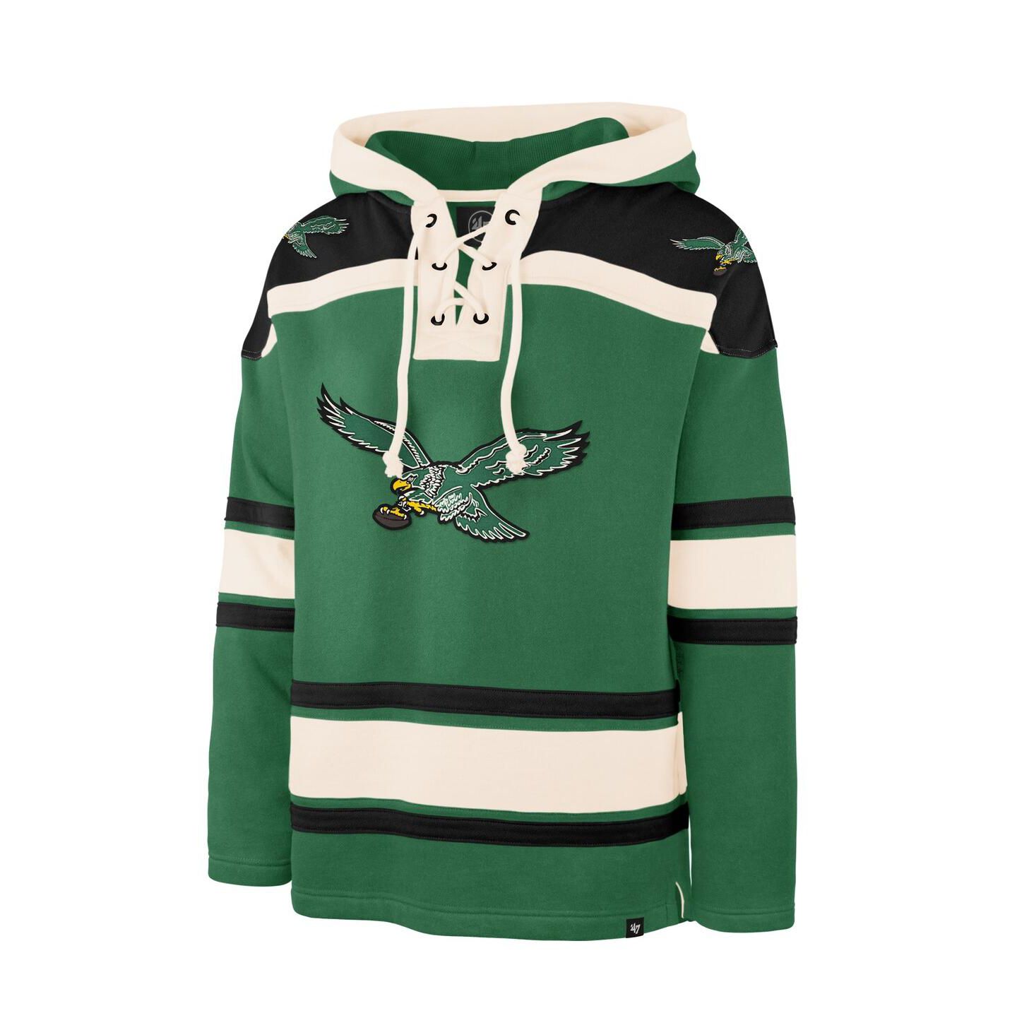 Мужское худи '47 Brand Kelly Green Philadelphia Eagles Throwback Superior Lacer — фото 2
