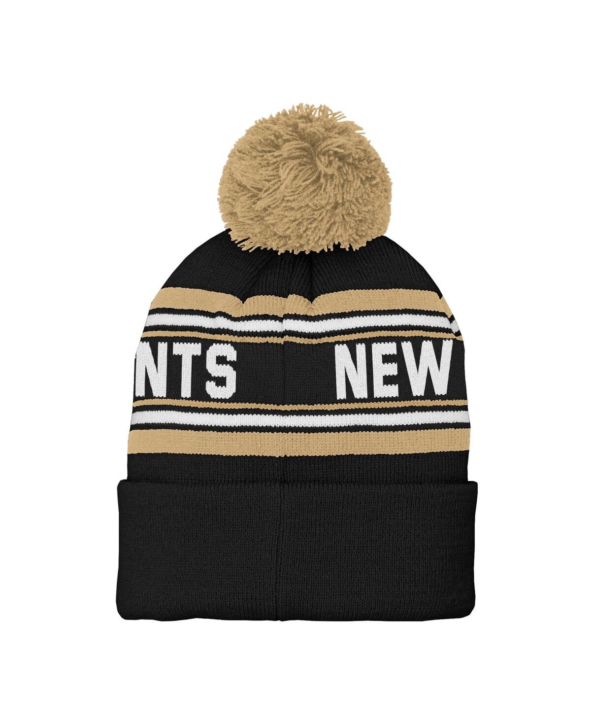 Outerstuff Preschool Black New Orleans Saints Jacquard Cuffed Knit Pom With Hat In Gold