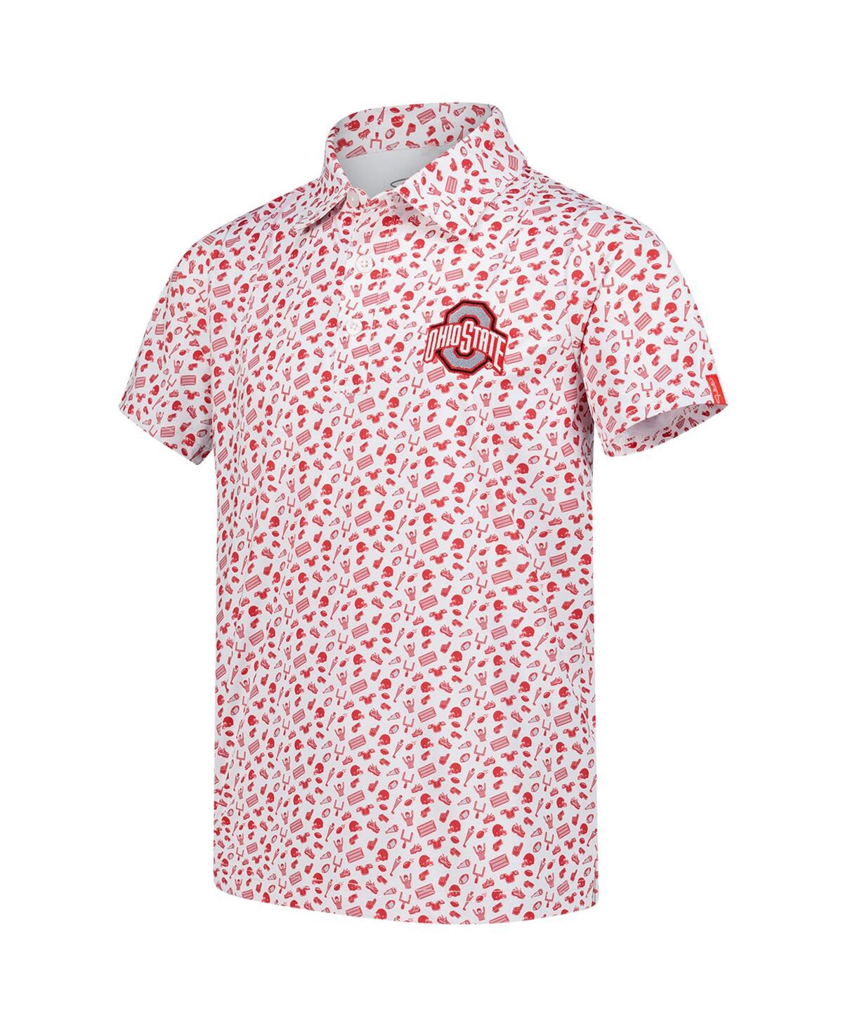 Garb Big Boys And Girls White/scarlet Ohio State Buckeyes Tom Allover Print Performance Polo Shirt In Multi