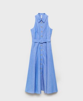 Women's Striped Linen-Blend Shirt-Style Dress
