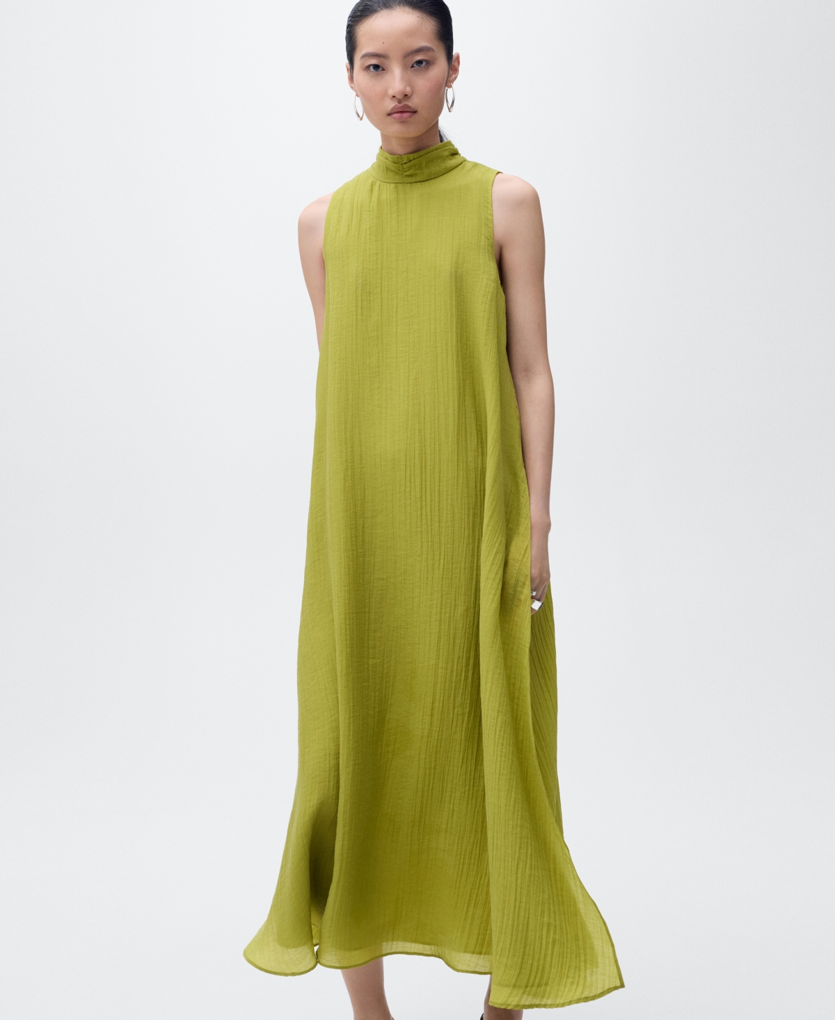 Mango Mock Neck Sleeveless Trapeze Dress In Green