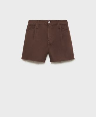 Women's Frayed Hem and Pleats Denim Shorts