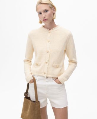 MANGO - Women's Frayed Ends Knitted Cardigan