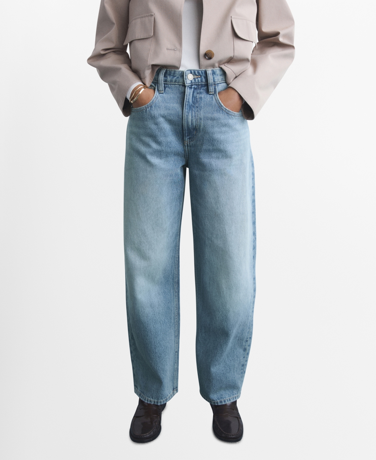 Mango High Waist Balloon Jeans In Blue
