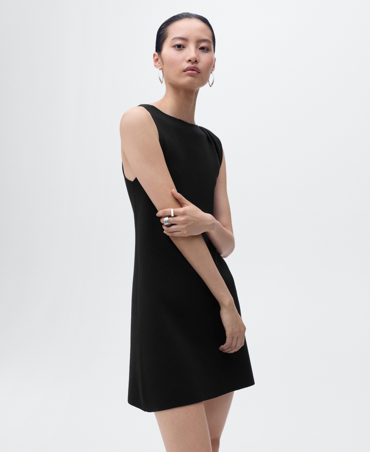 Mango Asymmetrical Knitted Dress With Strap In Black