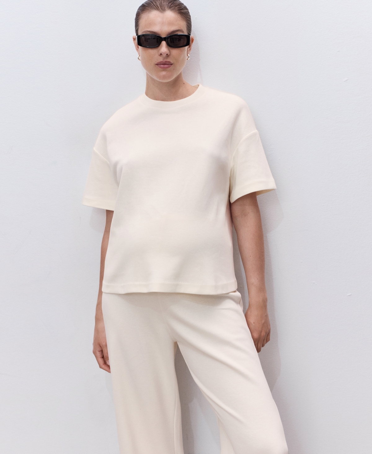 Mango Cotton Blend Wide Leg Maternity Pants In Neutral