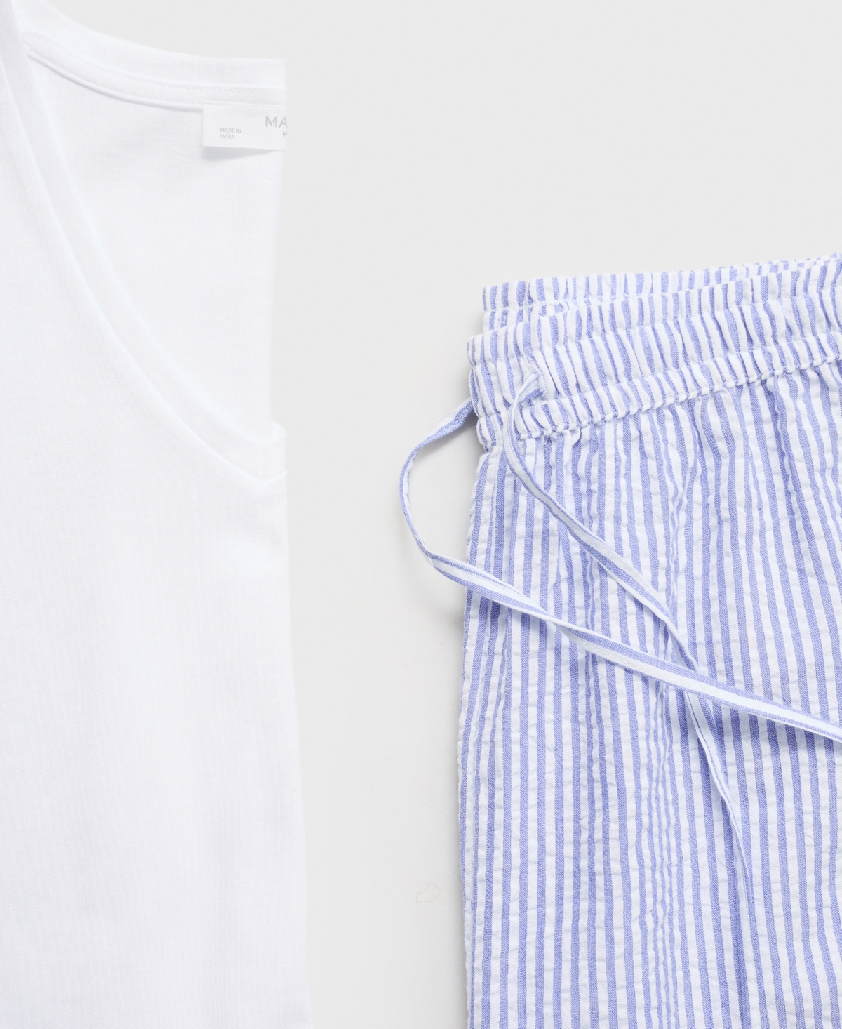 Mango Seersucker Striped Two-piece Pajamas In Blue
