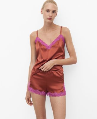 Women's Contrasting Lace Silk Top