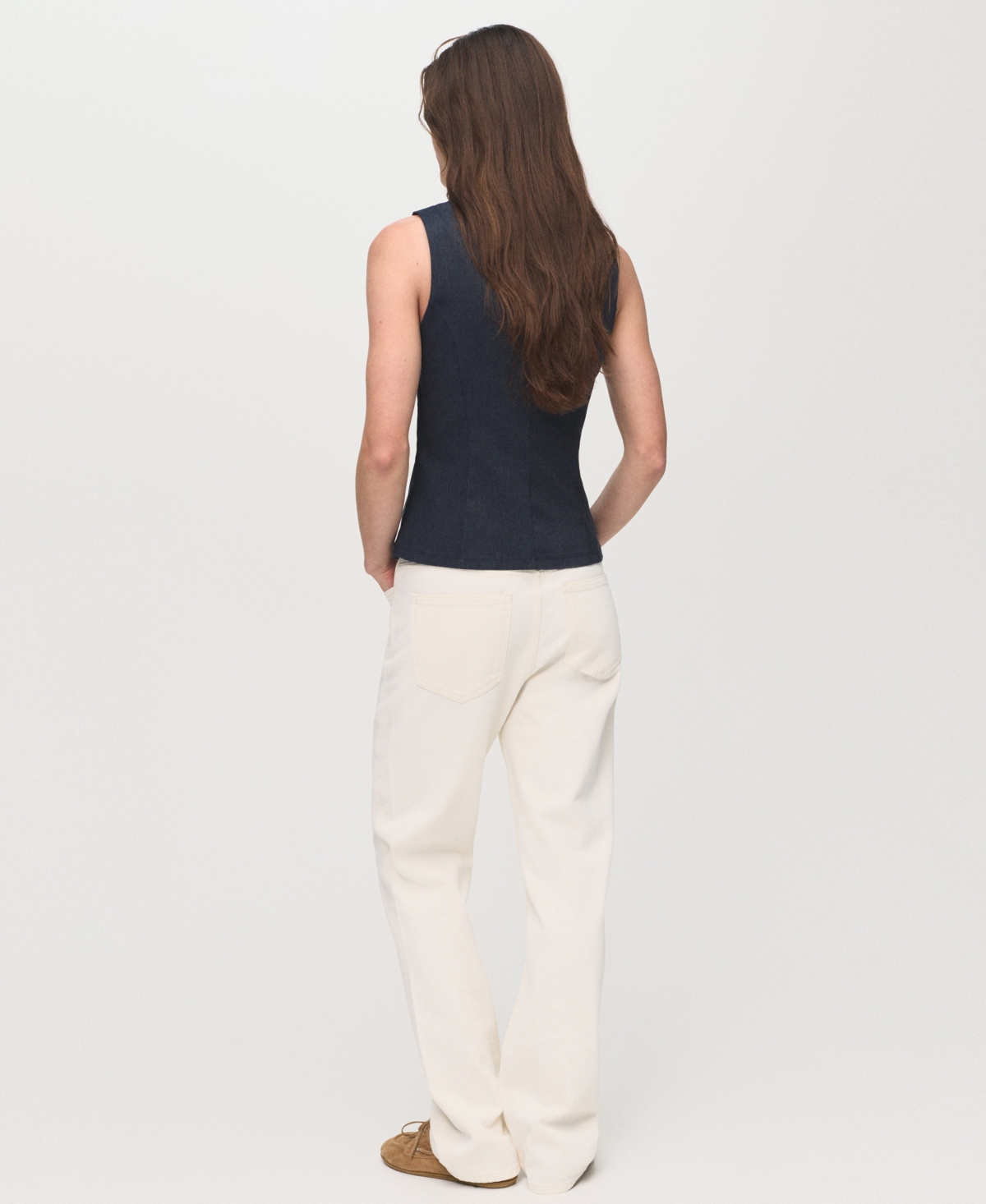 Mango Tie Front Sleeveless Top In Blue