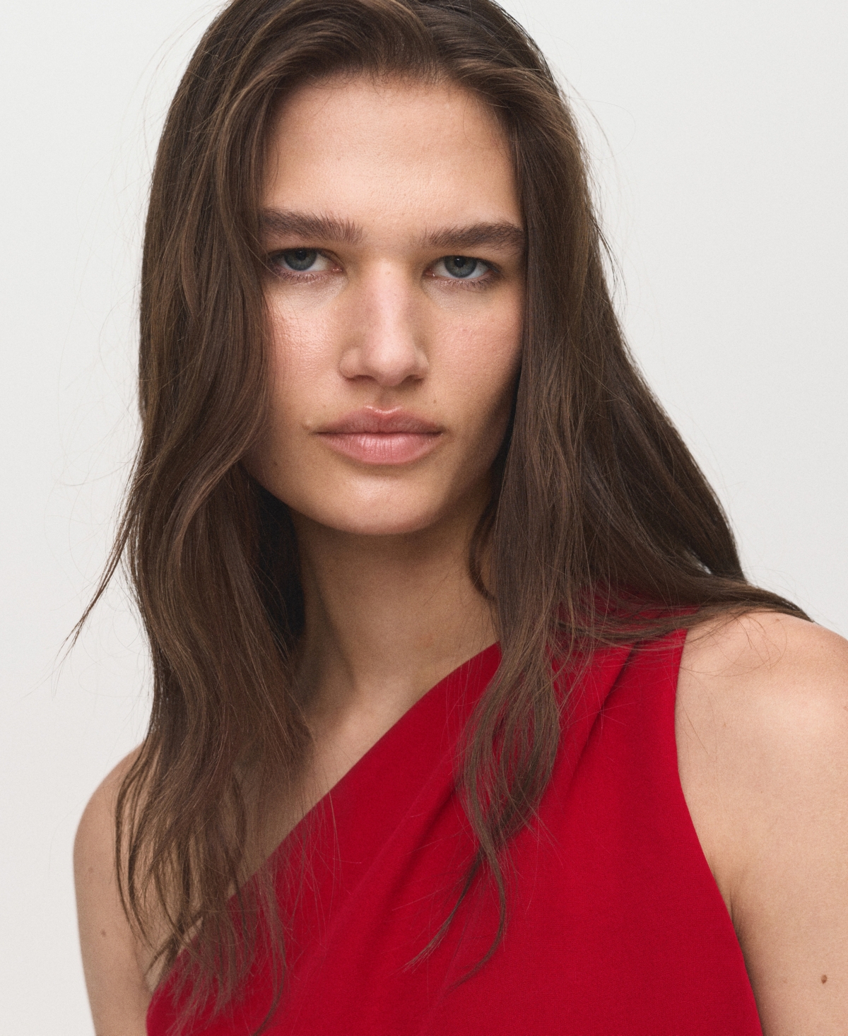 Mango Long Jumpsuit With Asymmetrical Neck In Red