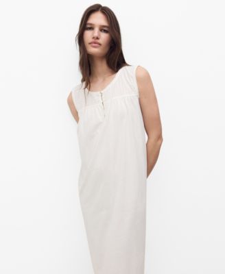 MANGO - Women's Embroidered Detail Cotton Nightdress