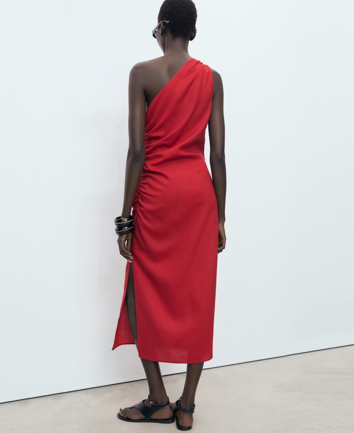 Mango Lyocell Dress With Asymmetrical Neckline Red In Red
