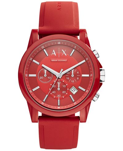 A|X Armani Exchange Unisex Chronograph Red Silicone Strap Watch 44mm AX1328