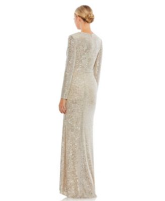 Women's Ieena Sequined Long Sleeve Faux Wrap Ruched Gown