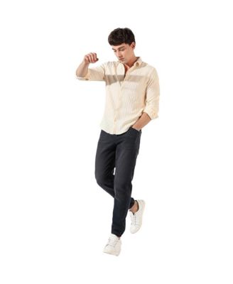 Men's Light Yellow Textured Regular Fit Casual Shirt