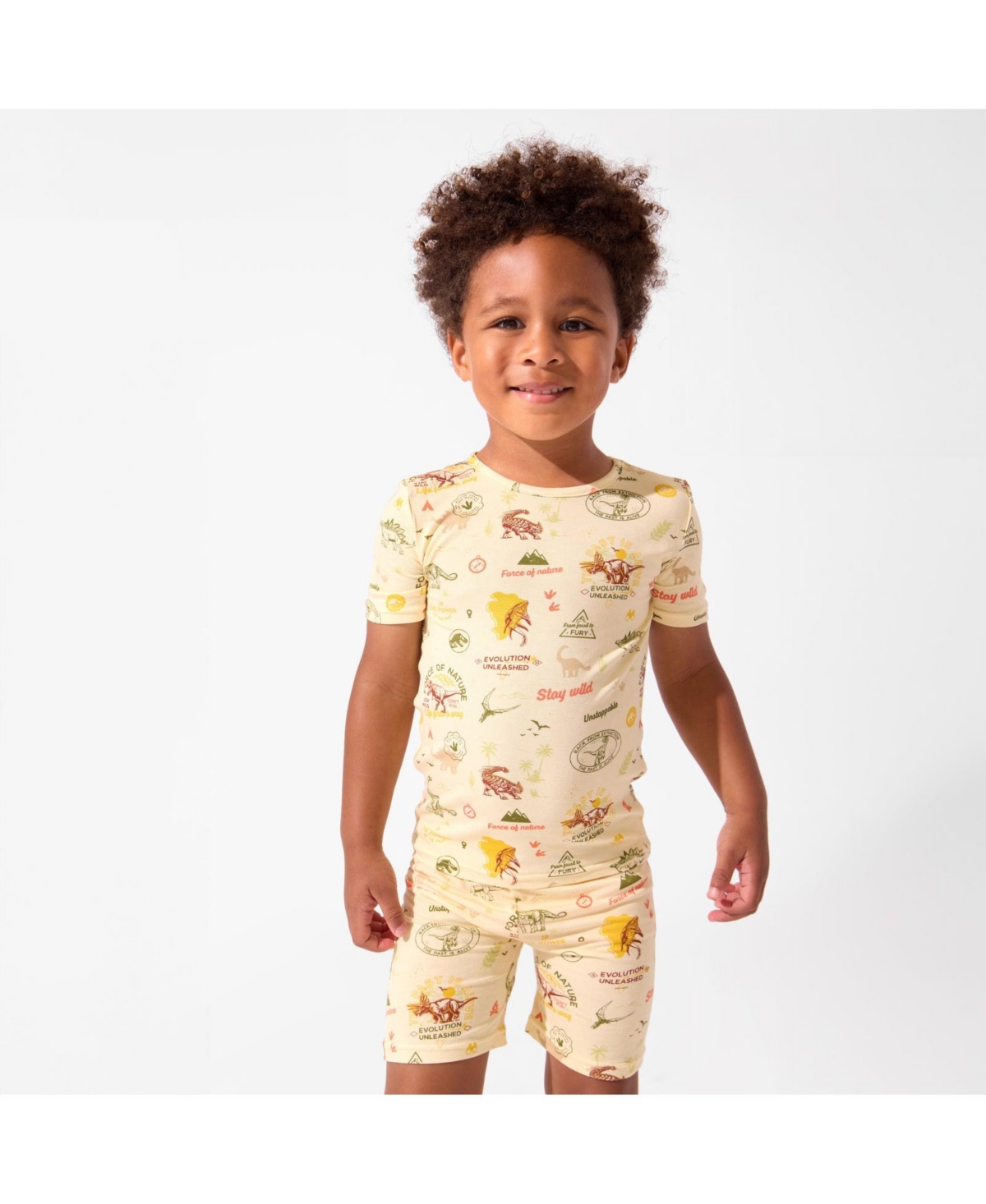Bellabu Bear Kids Unisex Jurassic Park: Tracker 2-piece Short Sleeve & Shorts Pajama Set In Yellow