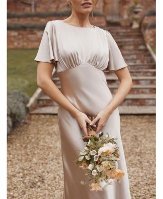 Women's Gathered Bust Satin Bridesmaid Dress