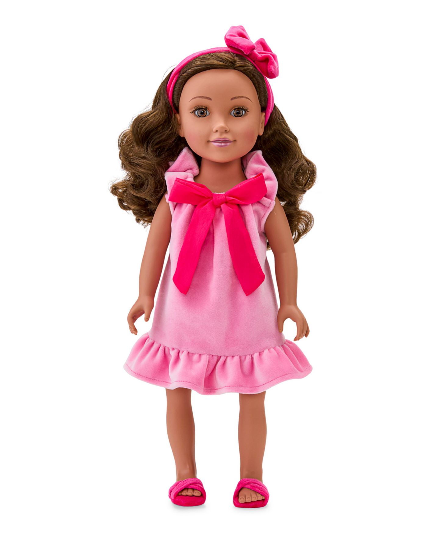 Детские куклы Journey Girls Glam Spa 18" Ruffled Plush Pajama Dress, Headband and Slippers, 3-Piece Set, Ages 5+ — фото 2