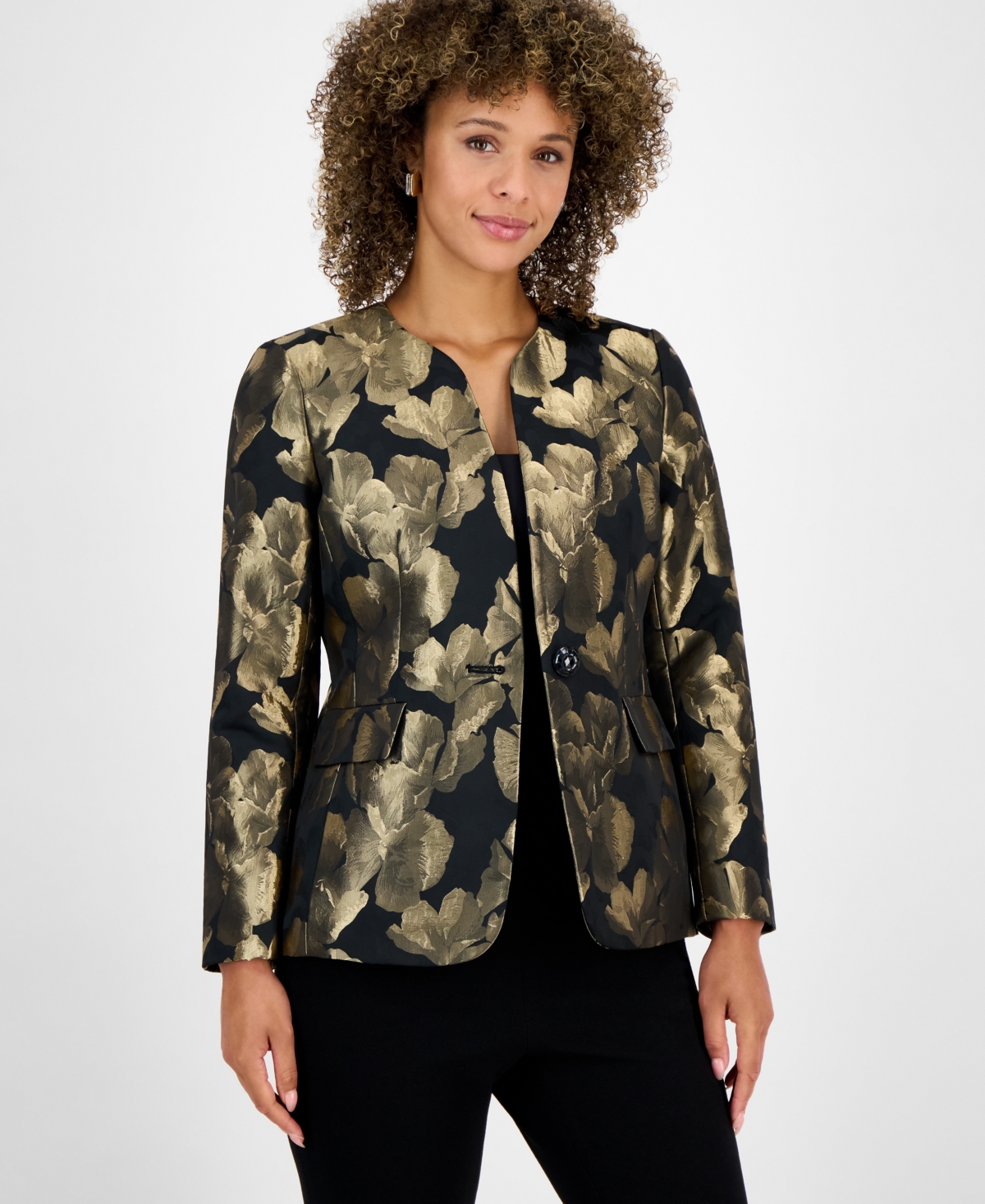 Kasper Women's Metallic Jacquard Collarless Jacket, Regular And Petite Sizes In Multi