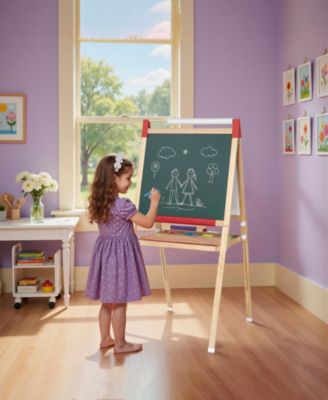 3-in-1 Adjustable Kids Art Easel with Chalkboard, Whiteboard, and Paper Roll