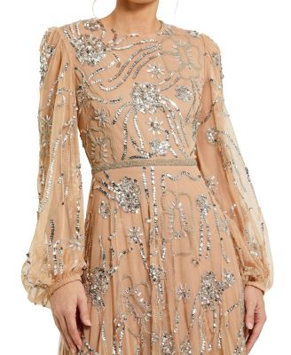 Women's Embellished High Neck Puff Sleeve Gown