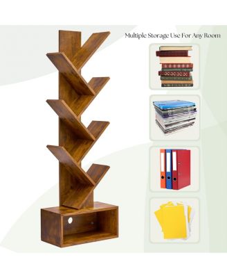 7-Tier Zigzag Tree Bookcase with Open Drawer for Books, Decor, and Accessories - Space-Saving Organizer Unit for Living Room, Bedroom, Office