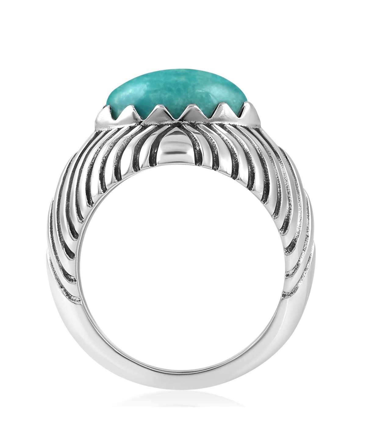 American West Jewelry Sterling Silver Green Turquoise Marquise Gemstone Ribbed Ring