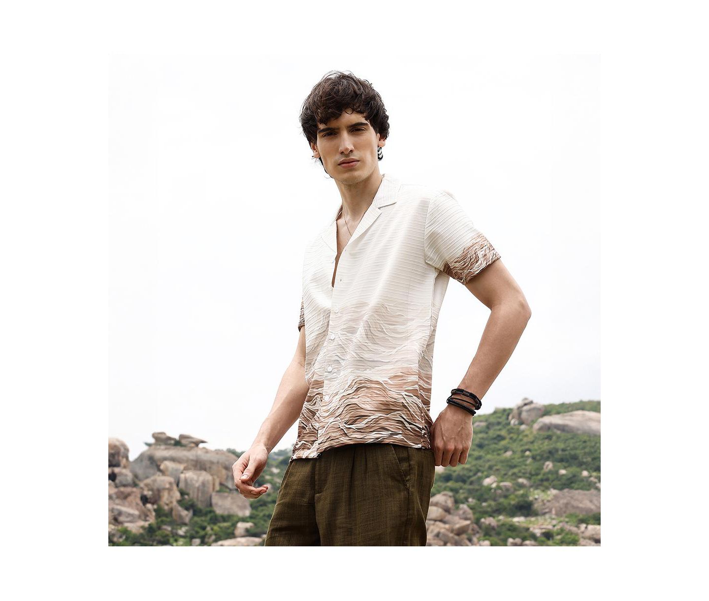 Мужская рубашка Cahoot Campus Sutra Ivory White & Tan Brown Desert Ombre, цвет: Коричневый — фото 3