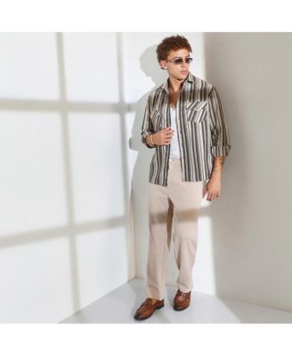 Men's Taupe Brown & Sepia Brown Multitrack Striped Oversized Shirt