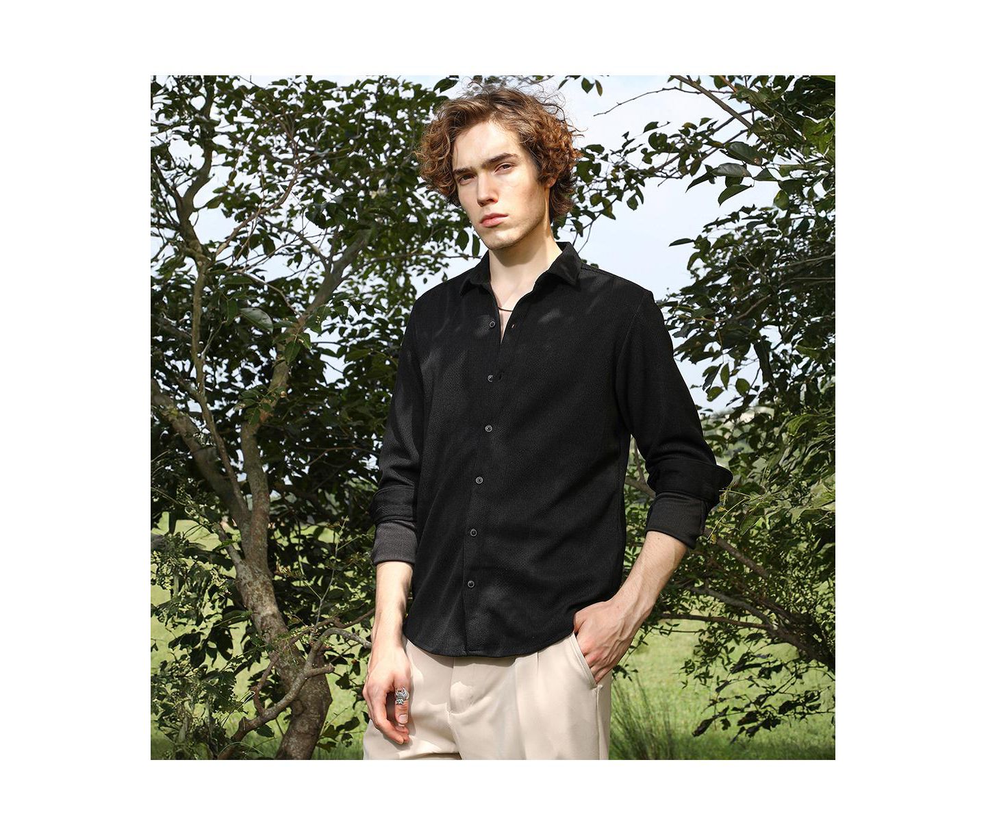 Мужская рубашка Cahoot Campus Sutra Solid Knit, цвет: Чёрный — фото 3