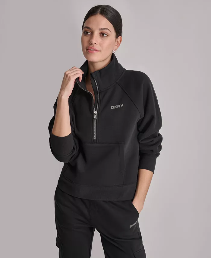 DKNY Women's Studded-Logo Half-Zip Sweatshirt