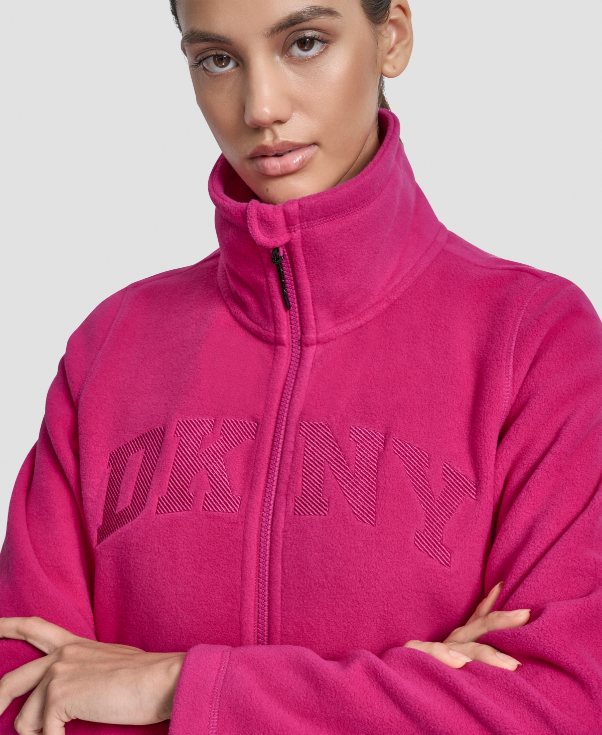 Dkny Women's Full-zip Varsity Logo Top In Pink