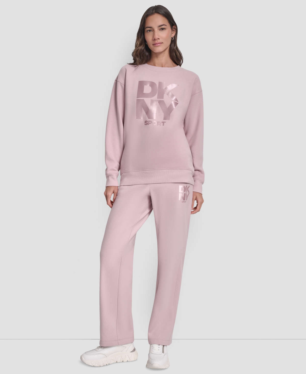 Dkny Women's Transfer Logo Crew Neck Sweatshirt In Pink