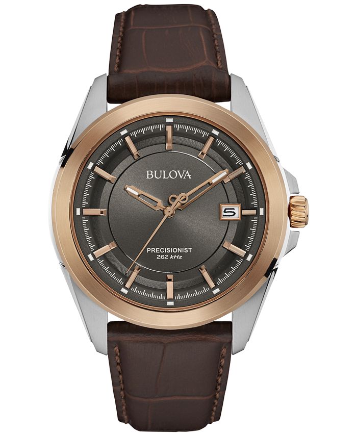 Bulova Men's Precisionist Brown Leather Strap Watch 43mm 98B267 Macy's