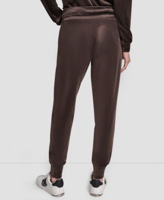 Women's Platinum Velour Rhinestone Logo Slim Fit Joggers