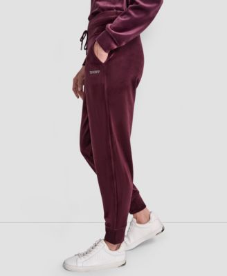 Women's Platinum Velour Rhinestone Logo Slim Fit Joggers