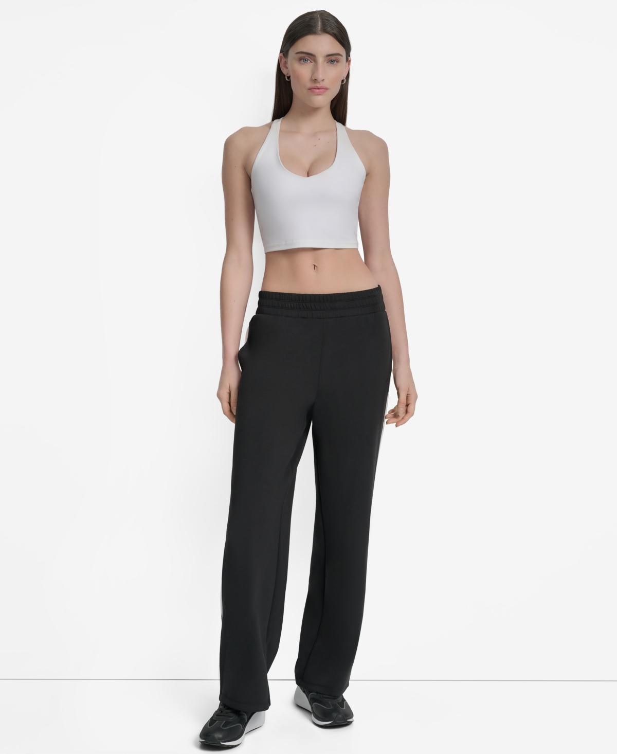 Dkny High Waist Modified Wide Leg Track Pants In Black