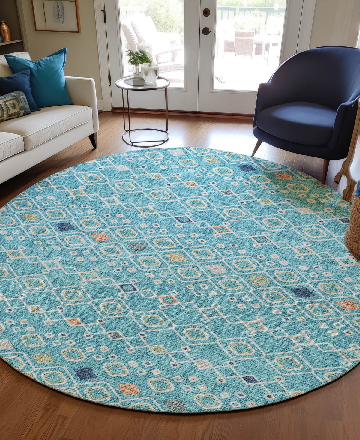 Dalyn Portico Po4 8'x8' Round Area Rug In Blue