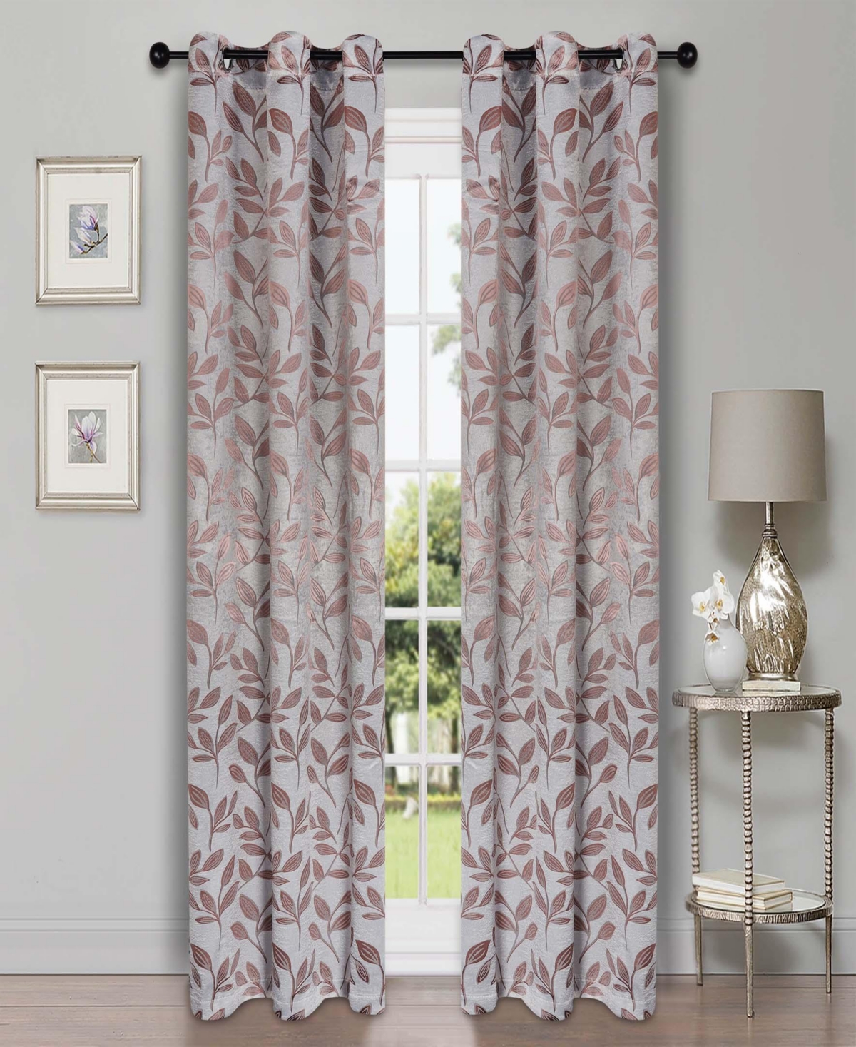 Superior Modern Leaves Room Darkening Grommet Top Curtain Panels, 42" x 96" (Set of 2)