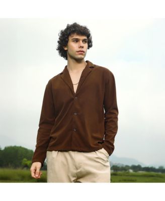 Men's Chocolate Brown Ribbed Oversized Shirt