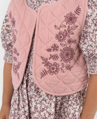 Little Girls' Floral Corduroy Dress with Quilted Vest, 2 pc